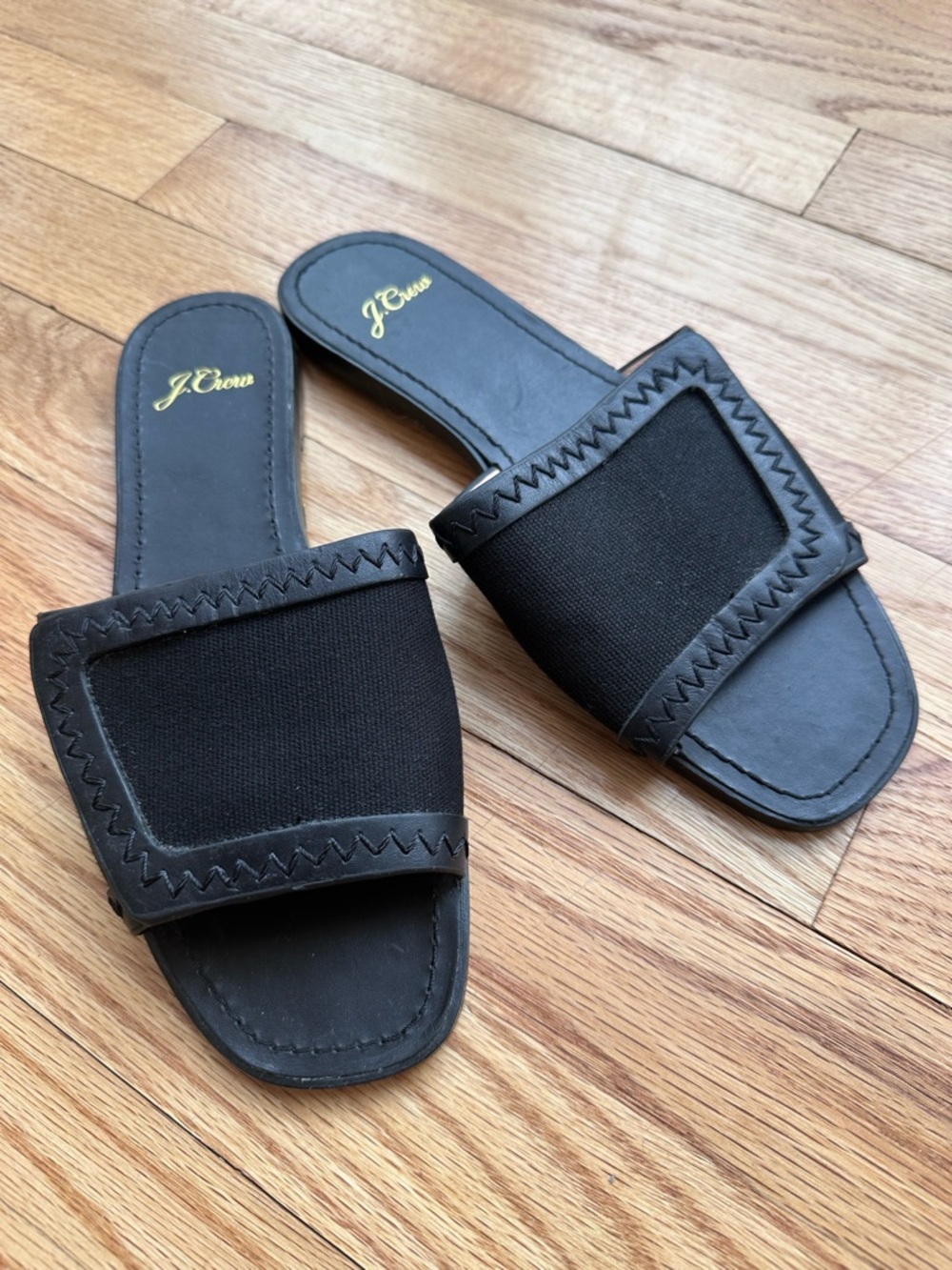 J. Crew Black Wide-Strap Slide Sandals
